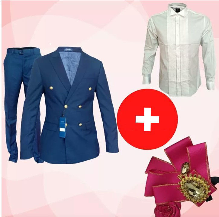 Ensemble costume croisé + Chemise avec col italien + Nœud papillon Offert-iziwaycameroun