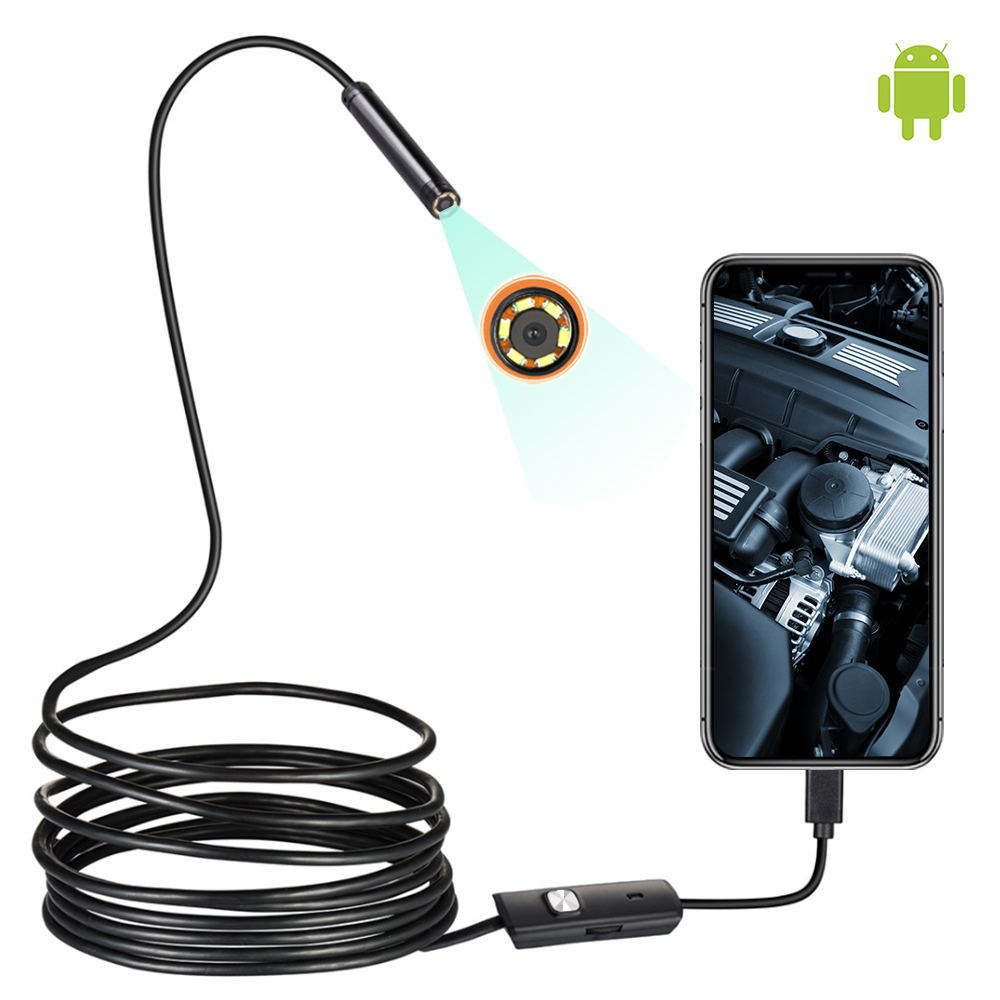 Mini caméra endoscopique étanche 6 led à intensité réglable, avec câble rigide facile à manipuler et adaptateur USB, caméra d'inspection avec 3 accessoires pour attraper ou observer.