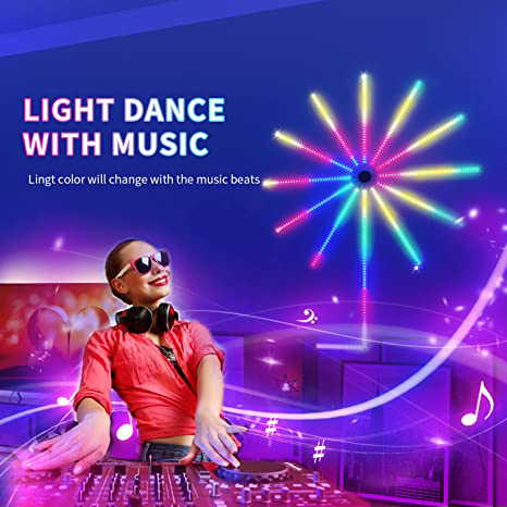 Image sur Feux d'artifice LED Strip Lights, 5050 RGBIC Changement de couleur Music Sync Feux d'artifice avec télécommande et application, 258 LED Fireworks Wall Lights avec effet de lancement et d'explosion, pour la décoration de la chambre de Noël