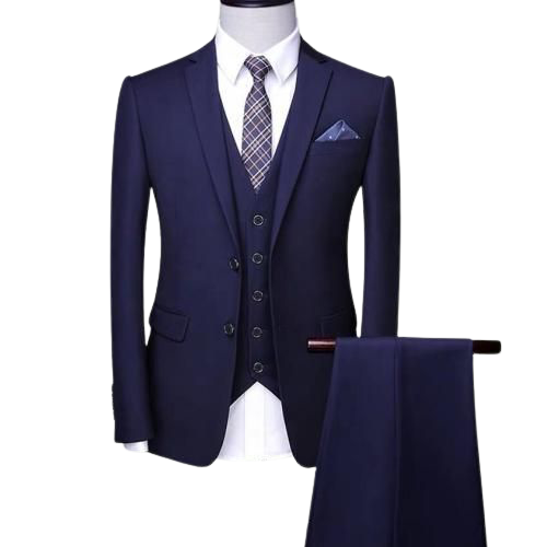 Image de Ensemble Costume 2 Pièces - Veste + Pantalon+ Jaquette croisée, Bleu Nuit
