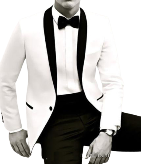 Image de Ensemble Smoking Homme , Costume 2 Pièces , 1 Bouton  Veste + Pantalon, Blanc/Noir