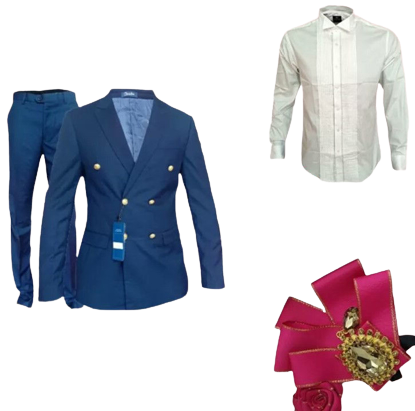 Image de Ensemble costume croisé + Chemise avec col italien + Nœud papillon Offert