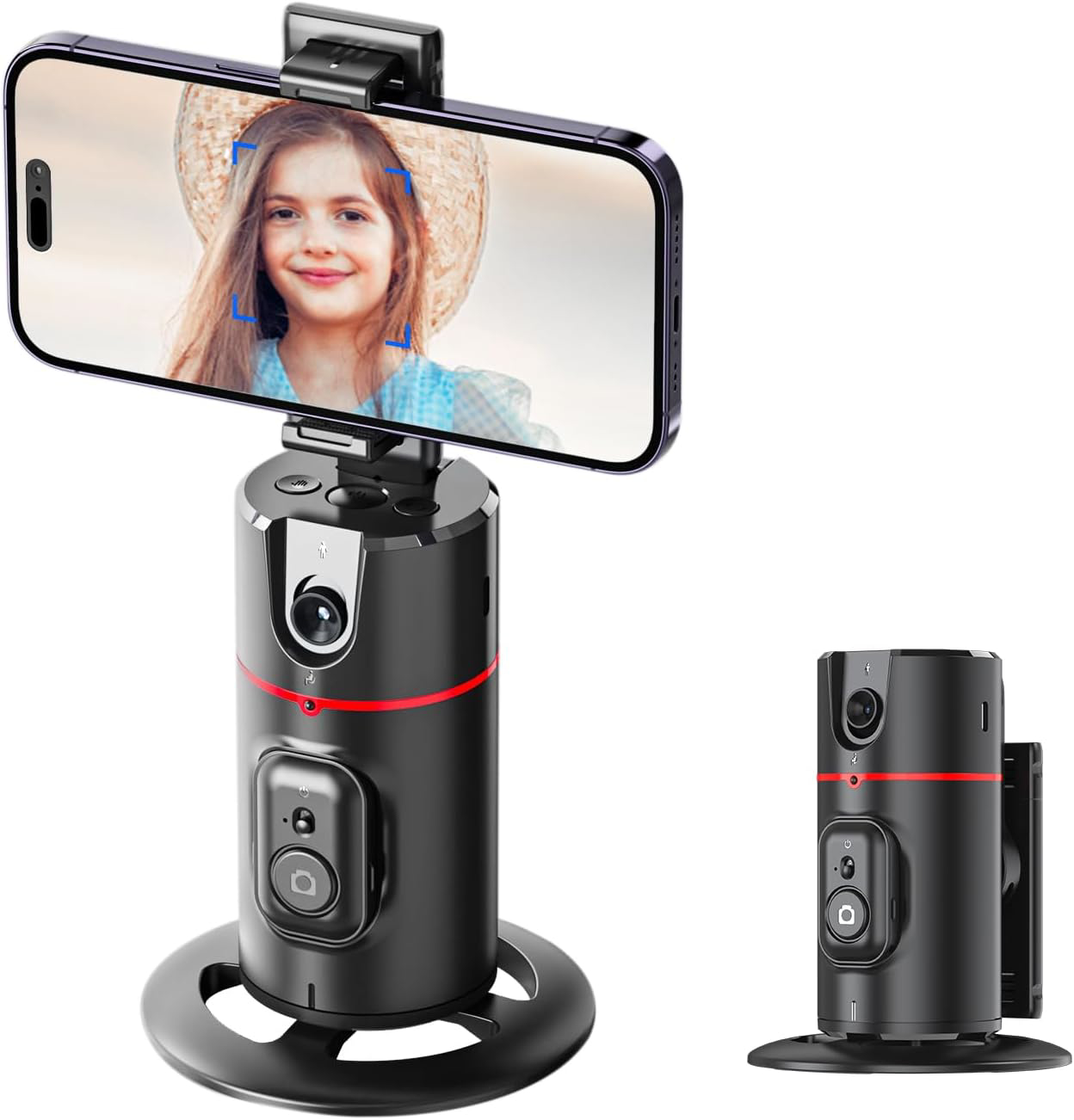 Image de 2024 Support de téléphone avec suivi automatique du visage pliable et AFARER Support de téléphone pour trépied de suivi du visage à rotation à 360 °, contrôle gestuel rotatif du visage et du corps, trépied mobile amélioré pliable à 180 ° pour Vlog, Tiktok, appel vidéo