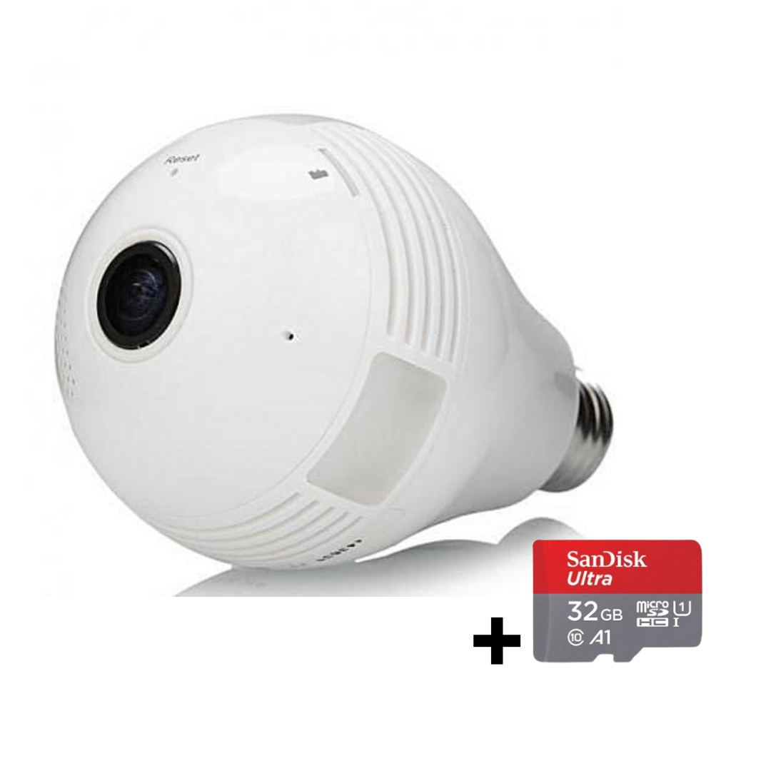 Image de Packs Caméra Ampoule Espion- 360° - Blanc + Une carte SD SANDISK 32G