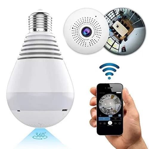 Image de Caméras de sécurité à domicile Système de surveillance, Ampoule espion panoramique avec vision nocturne Vue à distance moniteur pour bébé/animal domestique Intérieur